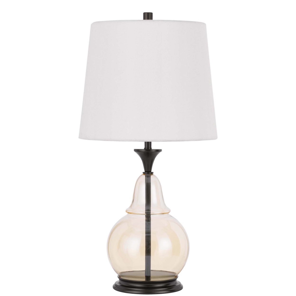 Table Lamp With Metal And Glass Jar Base, White And Bronze- Saltoro Sherpi
