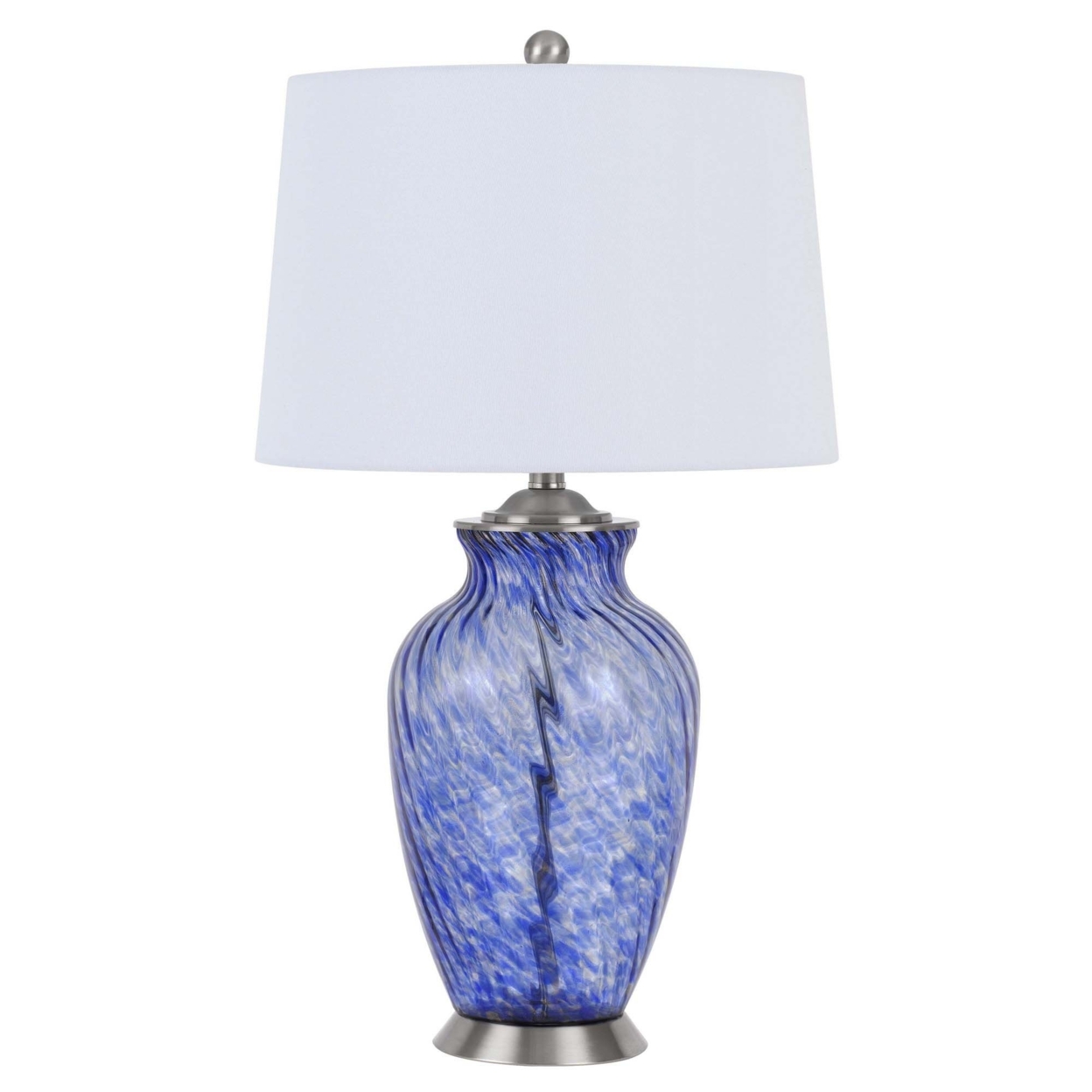 Table Lamp With Drum Shade And Glass Jar Base, White And Blue- Saltoro Sherpi