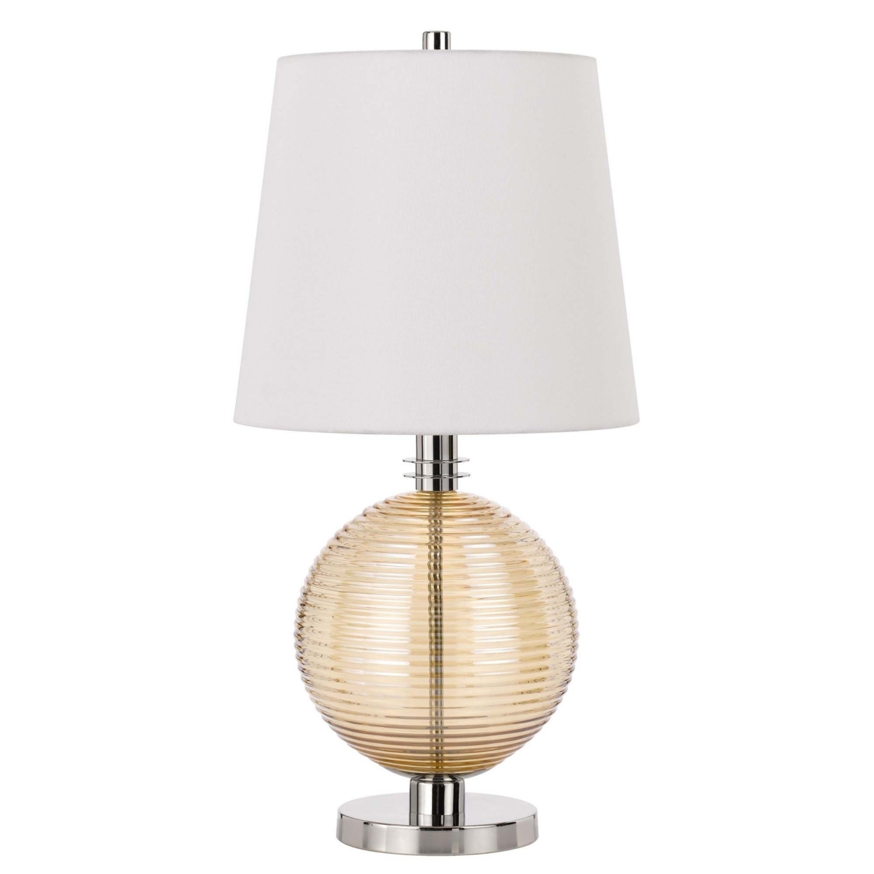Table Lamp With Textured Glass Ball Accent, White And Chrome- Saltoro Sherpi
