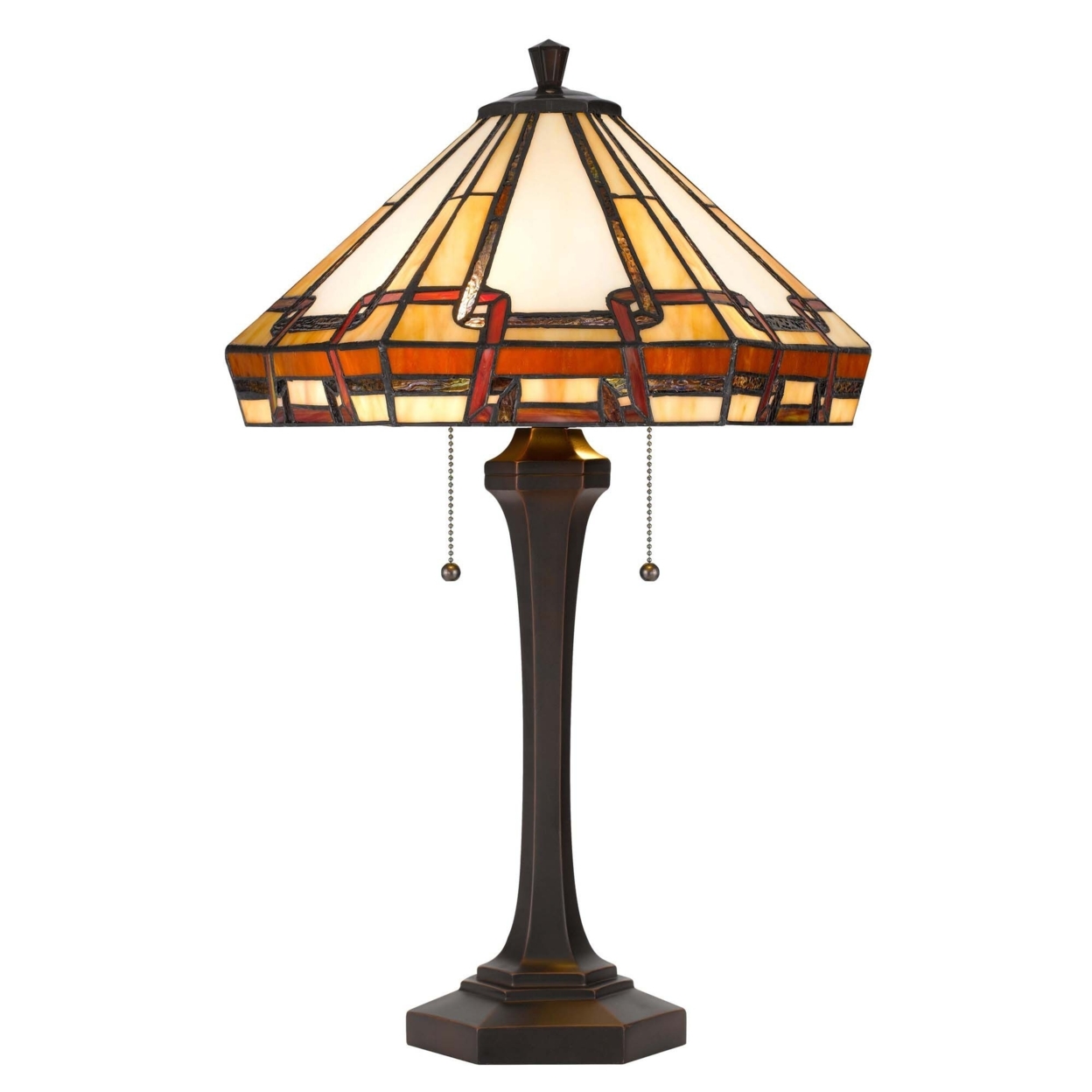 Table Lamp With Tiffany Style Shade And Resin Base, Multicolor- Saltoro Sherpi