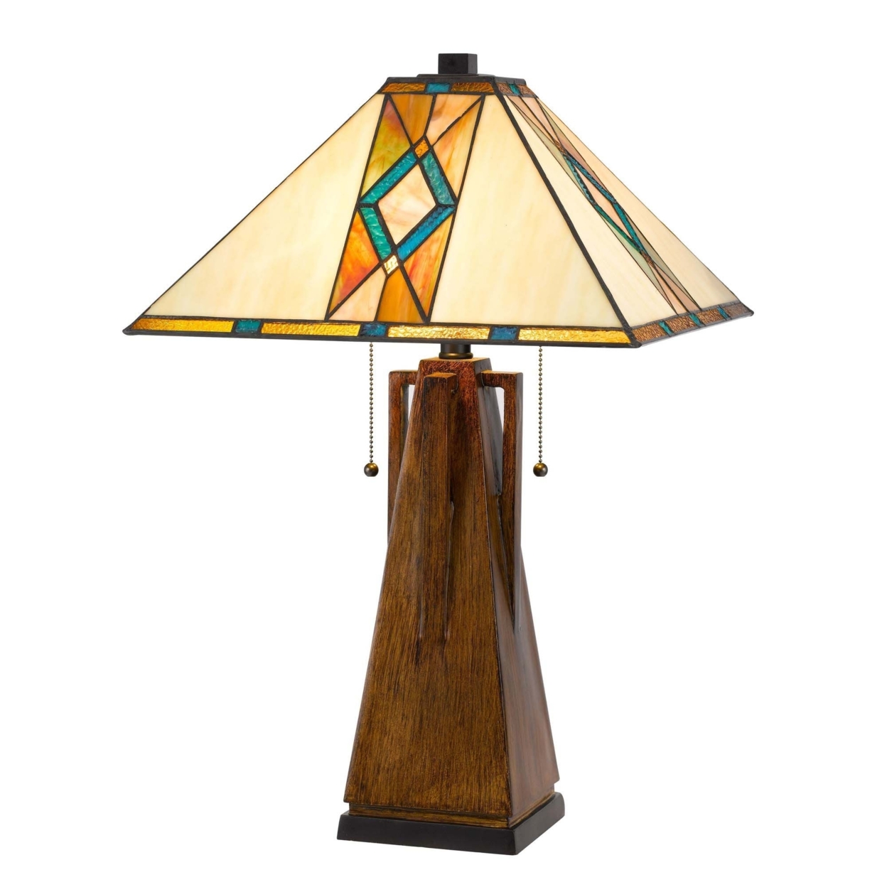 Table Lamp With Tiffany Shade And Geometric Design, Multicolor- Saltoro Sherpi