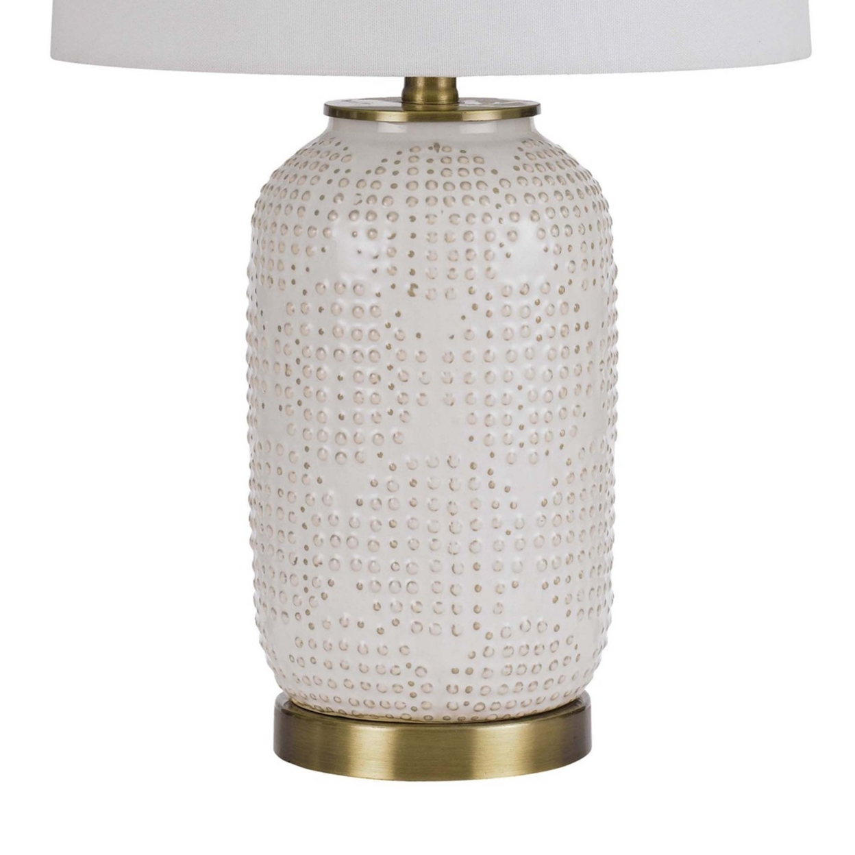 Table Lamp With Dotted Ceramic Body And Round Base, White- Saltoro Sherpi