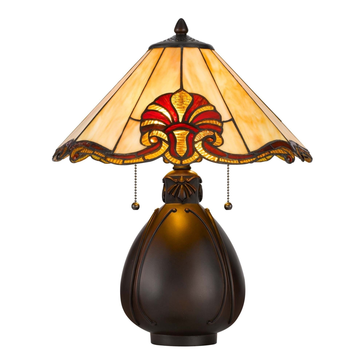 Table Lamp With Umbrella Tiffany Shade And Jar Base, Multicolor- Saltoro Sherpi