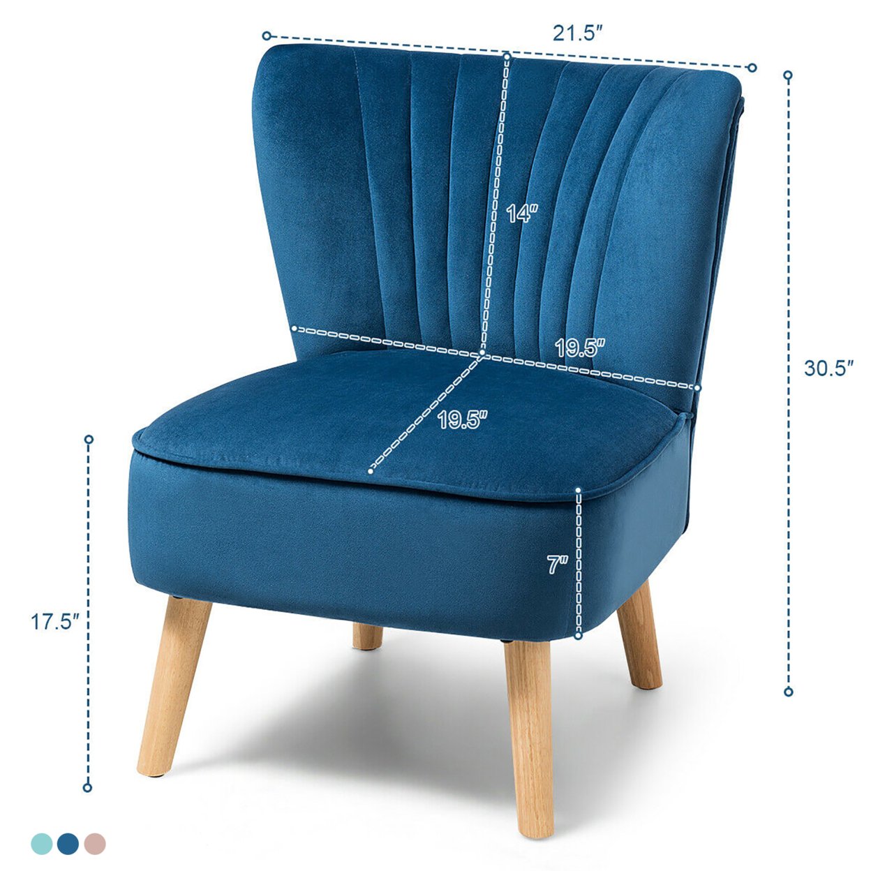 2PCS Accent Chair Armless Leisure Chair Single Sofa W/ Wood Legs Green/Blue/Pink - Blue