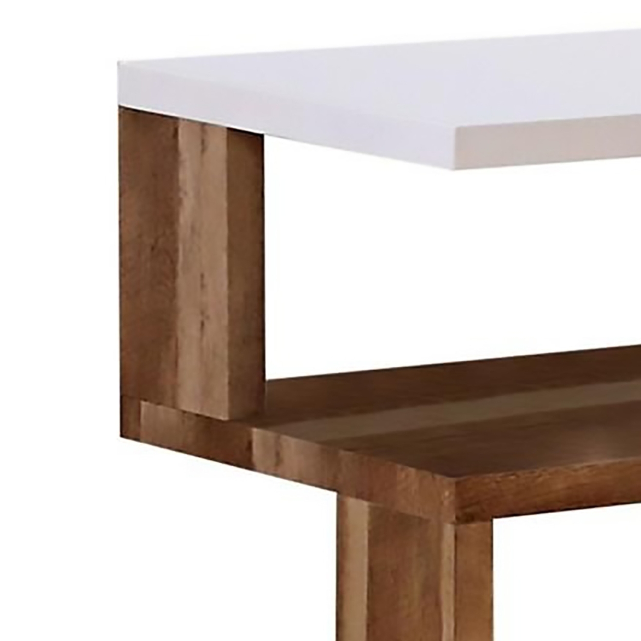 End Table With 2 Tier Shelves And Panel Legs, Brown And White- Saltoro Sherpi