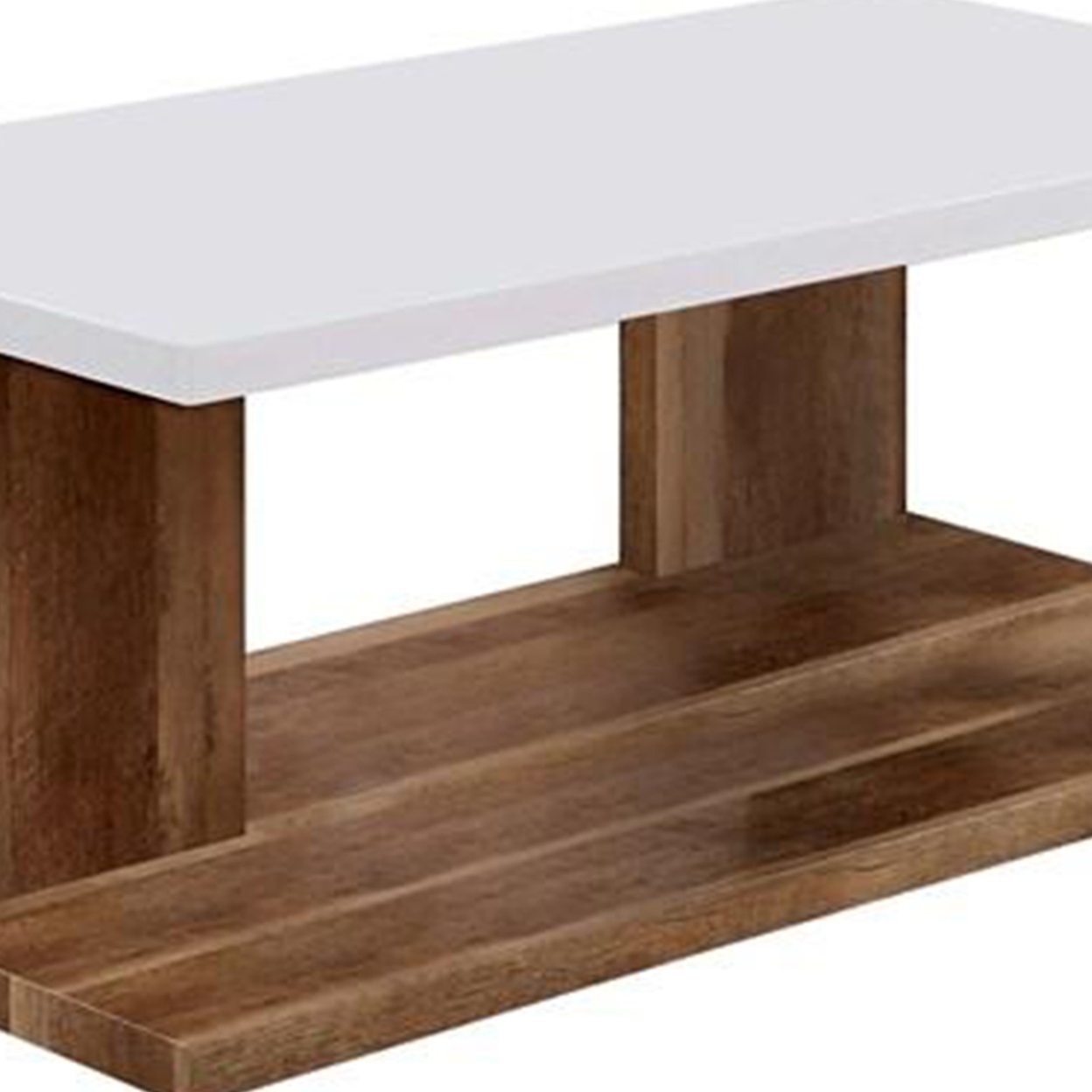 Coffee Table With Open Shelf And Rectangular Panel Legs, Brown And White- Saltoro Sherpi
