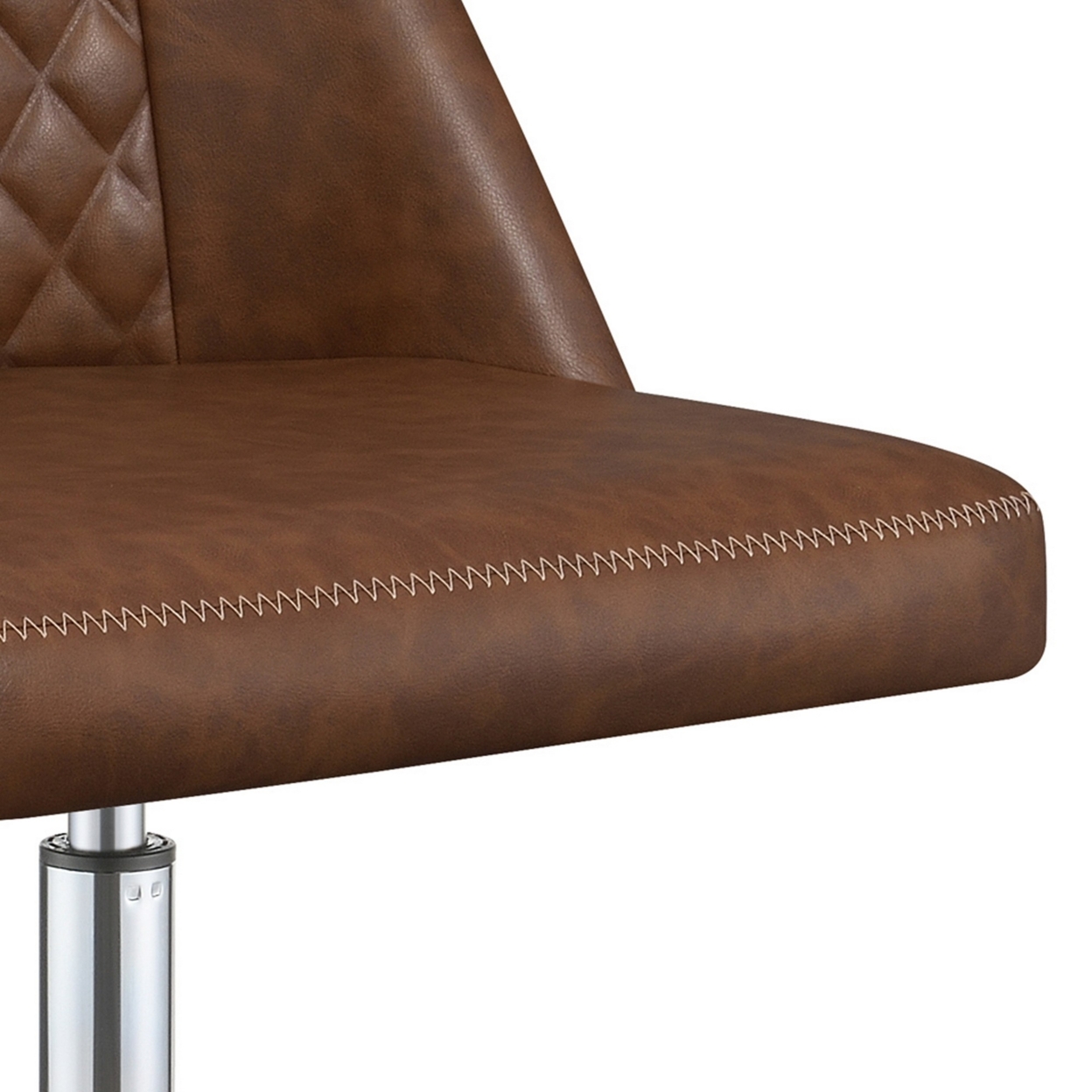 Leatherette Office Chair With Sloped Back And Diamond Stitching, Brown- Saltoro Sherpi
