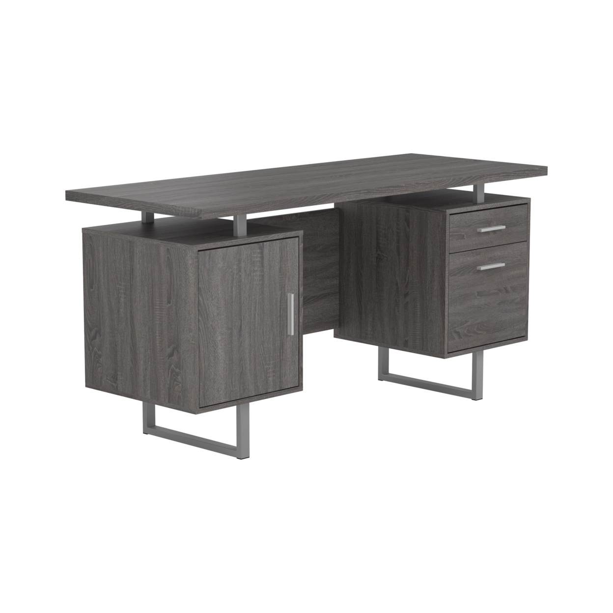 Wooden Office Desk With 1 Drawer And 1 Door Cabinet, Gray- Saltoro Sherpi