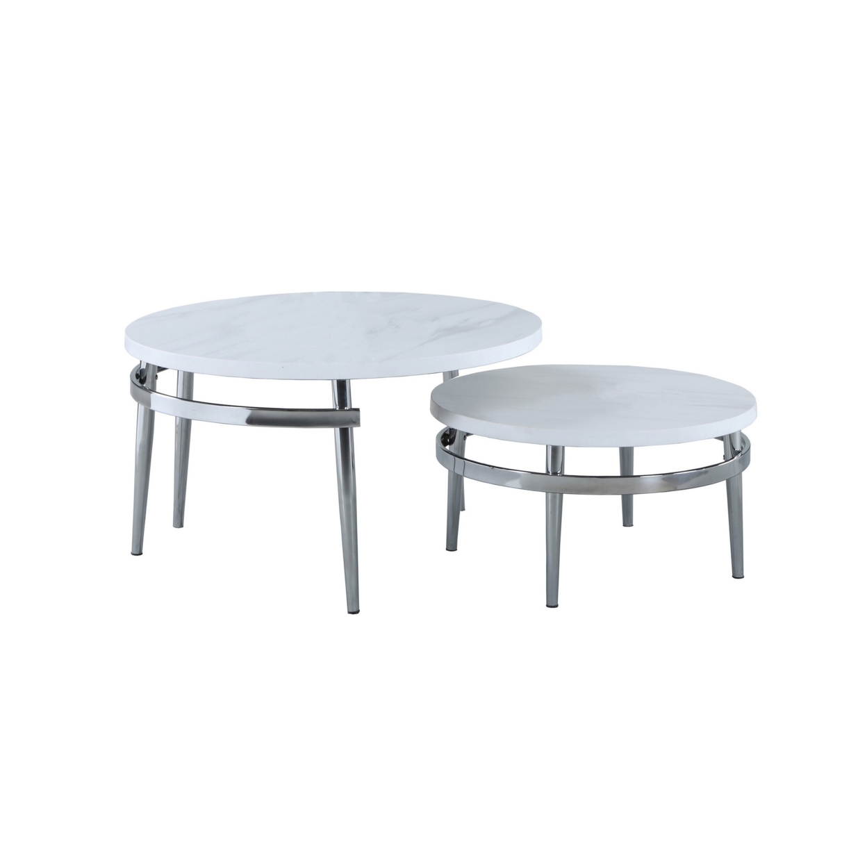 2 Piece Nesting Table With Round Faux Marble Top, White- Saltoro Sherpi