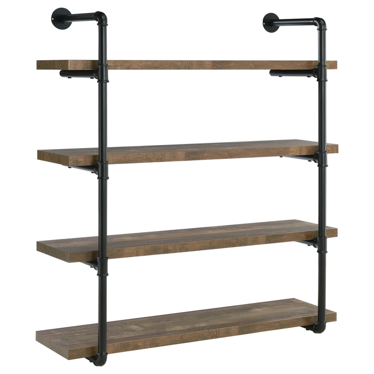 Wall Shelf With 4 Tier Shelves And Pipe Design Frame, Brown- Saltoro Sherpi