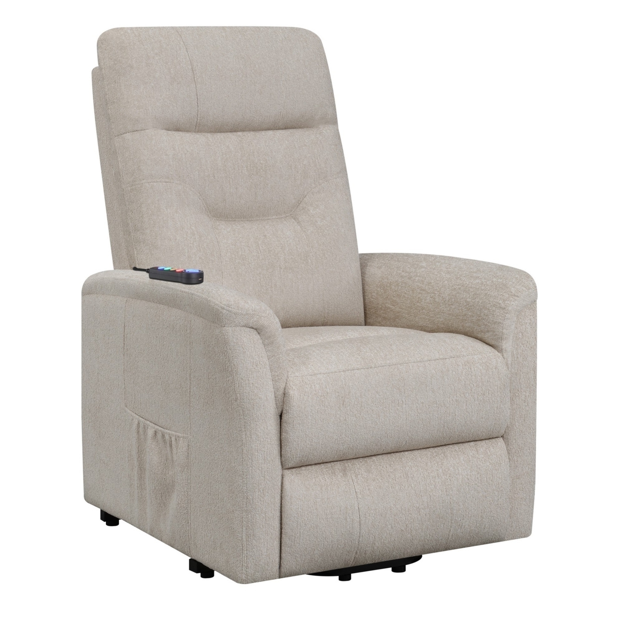 Fabric Power Lift Massage Chair With Tufted Stitched Accent, Beige- Saltoro Sherpi