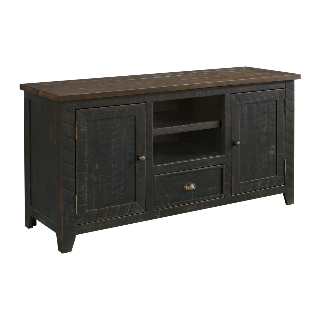 TV Stand With 2 Cabinets And 2 Cubbies, Black And Brown- Saltoro Sherpi