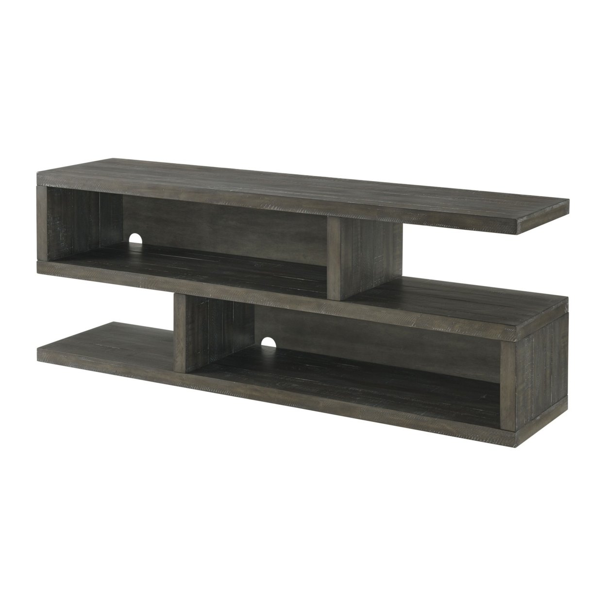 TV Stand With Cantilever Open Shelving And S Shape, Brown- Saltoro Sherpi