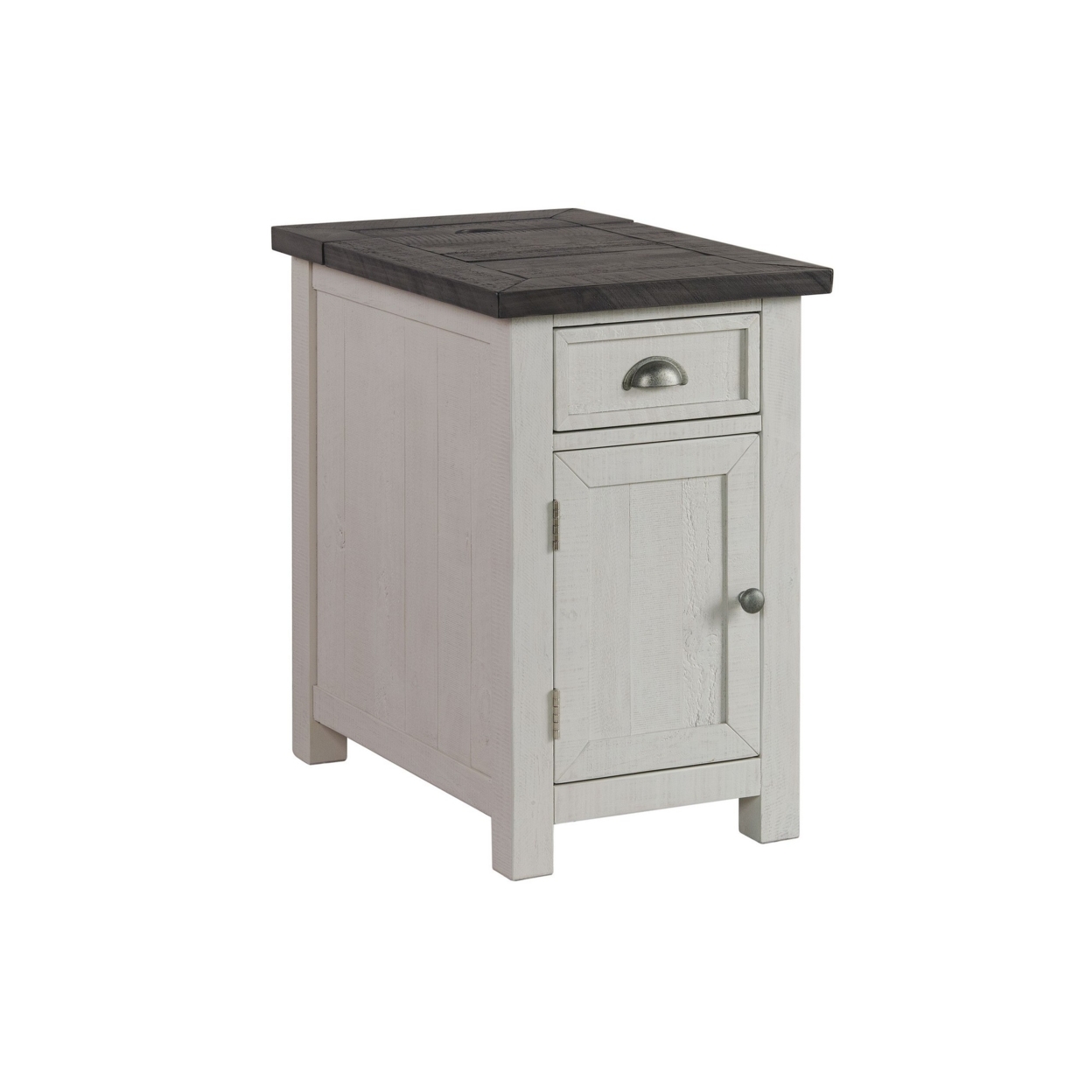 Chairside Table With 1 Drawer And USB Ports, White And Gray- Saltoro Sherpi