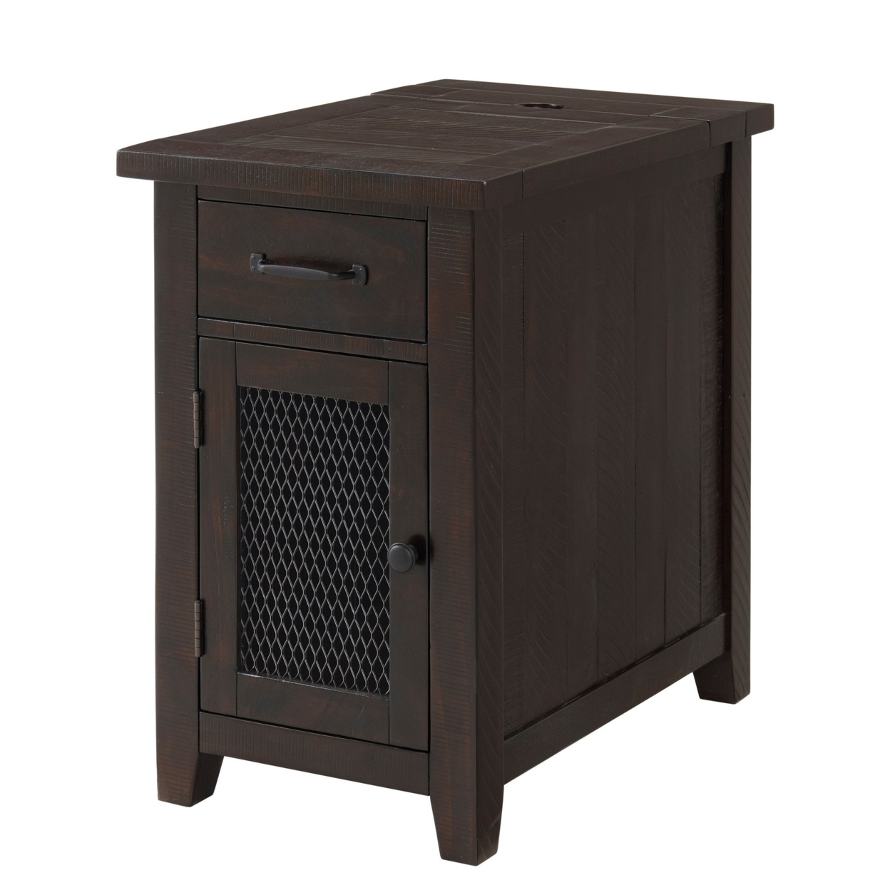 Chairside Table With 1 Drawer And 1 Wire Door, Espresso Brown- Saltoro Sherpi