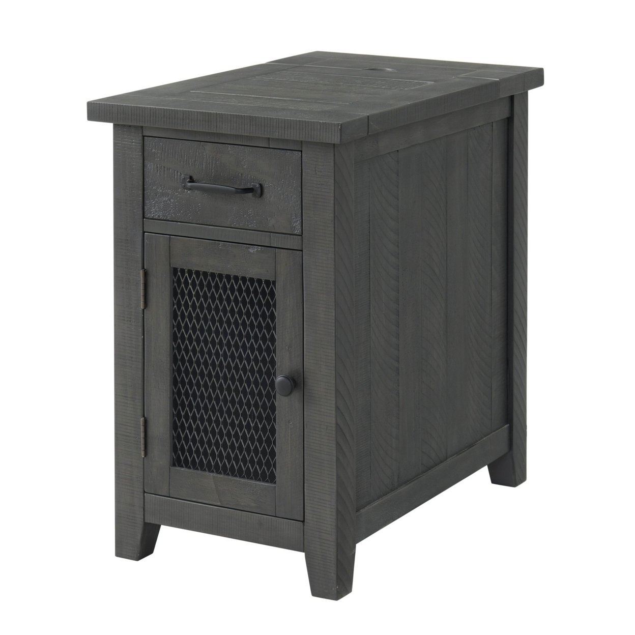 Chairside Table With 1 Drawer And 1 Wire Door, Gray- Saltoro Sherpi