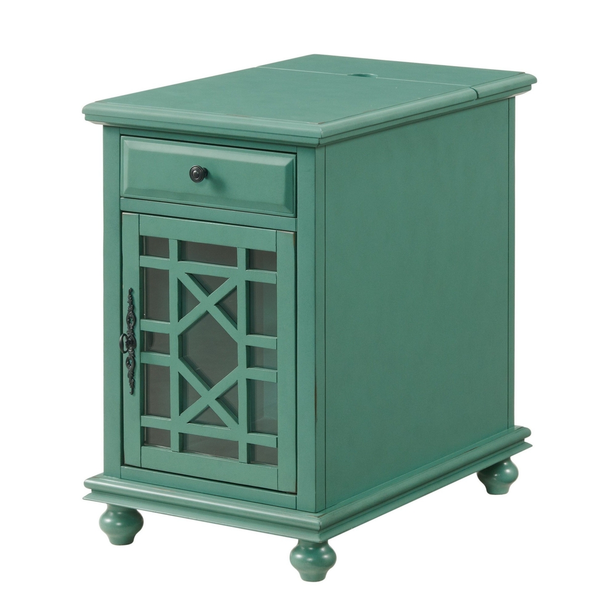 Chairside Table With 1 Drawer And 1 Trellis Door, Green- Saltoro Sherpi