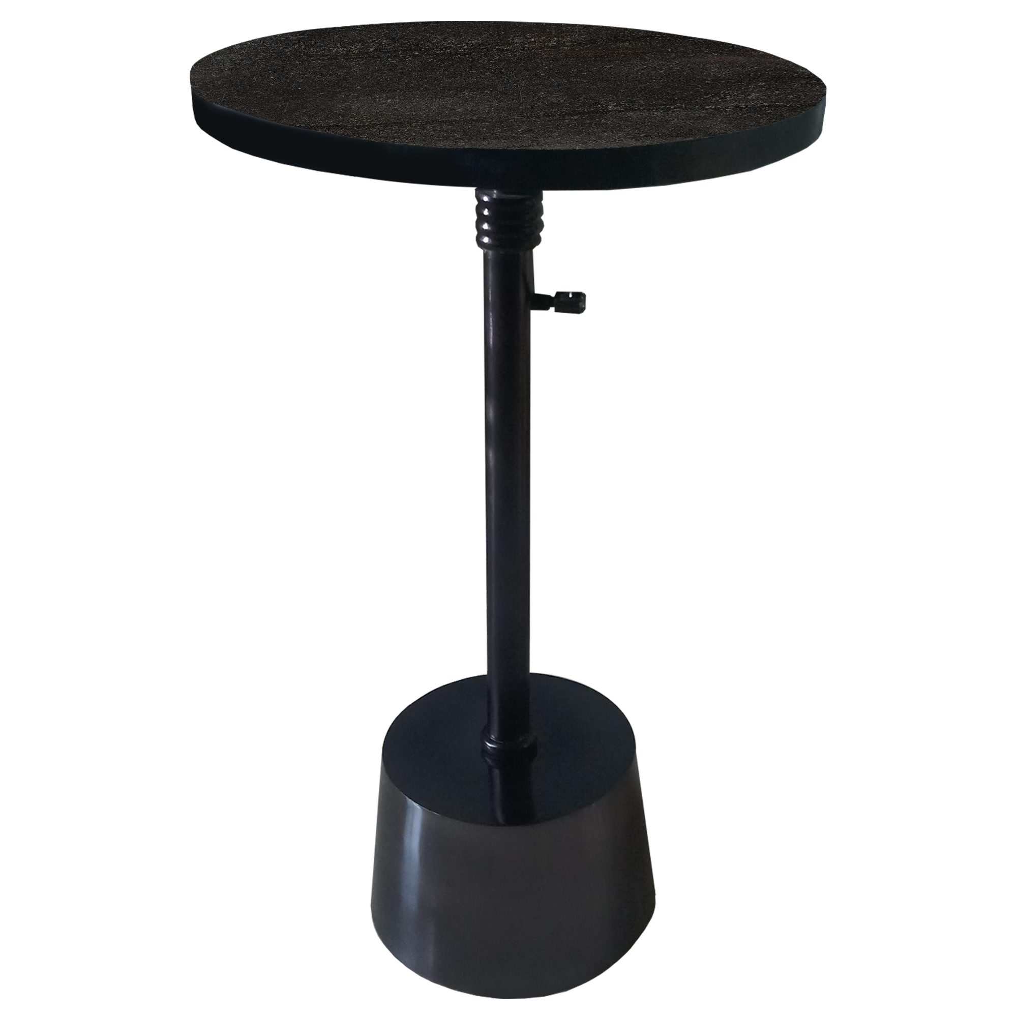 Aluminum Frame Round Side Table With Marble Top And Adjustable Height, Black- Saltoro Sherpi