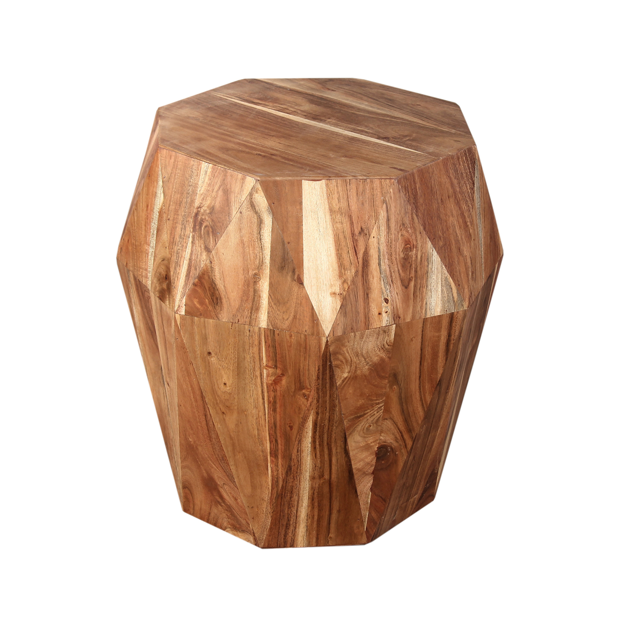 Bon 22 Inch Artisanal End Side Table, Multifaceted Solid Acacia Wood, Octagon Top, Natural Brown- Saltoro Sherpi
