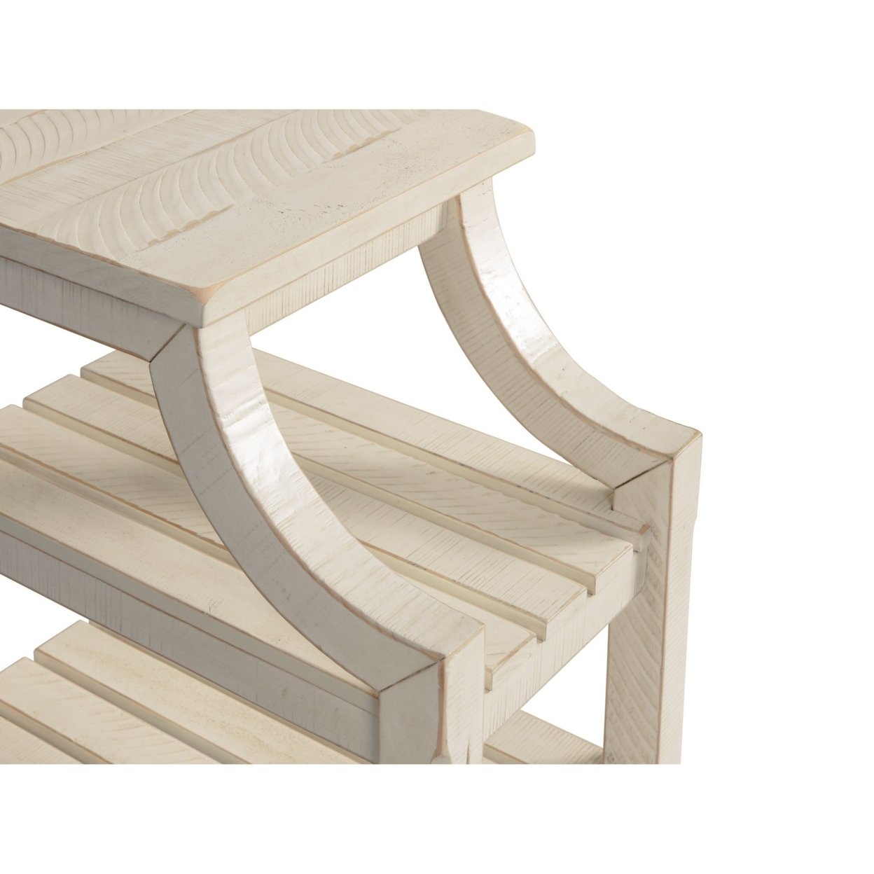 Chairside Table With 2 Slatted Shelves And Chiseled Edges, White- Saltoro Sherpi