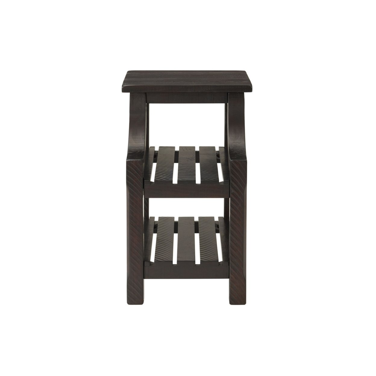 Chairside Table With 2 Slatted Shelves And Chiseled Edges, Brown- Saltoro Sherpi