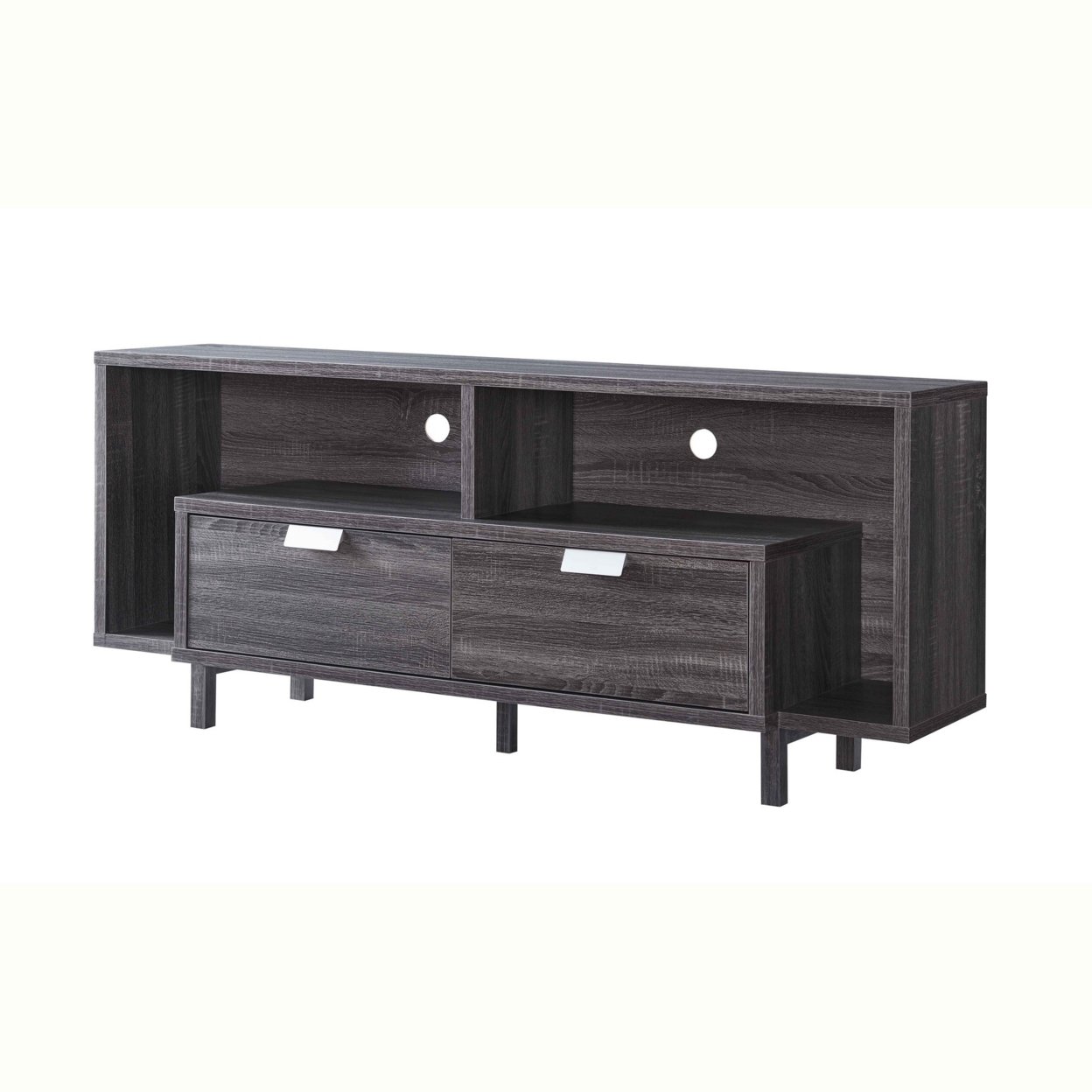 TV Stand With 2 Wooden Shelves And 2 Drawers, Gray- Saltoro Sherpi