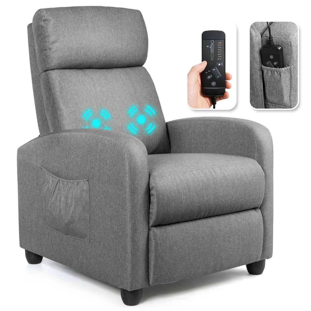 Massage Recliner Chair Single Sofa Padded Seat W/ Footrest - Grey