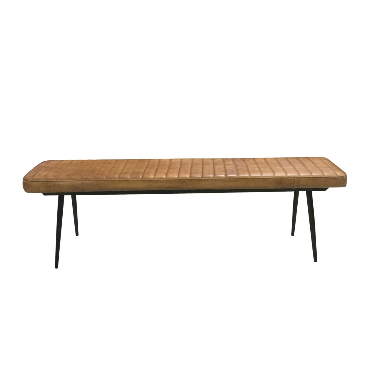 Bench With Tufted Leatherette Seat And Metal Legs, Brown- Saltoro Sherpi