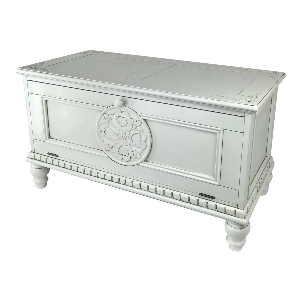 Accent Chest With Drop Down Storage And Carved Details, White- Saltoro Sherpi