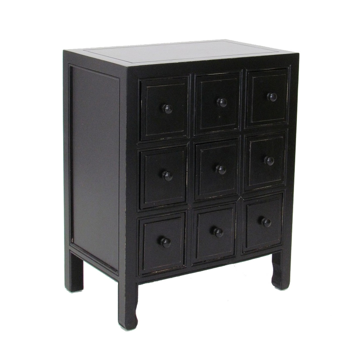 CD Chest With 9 Small Drawers And Round Knobs, Antique Black- Saltoro Sherpi