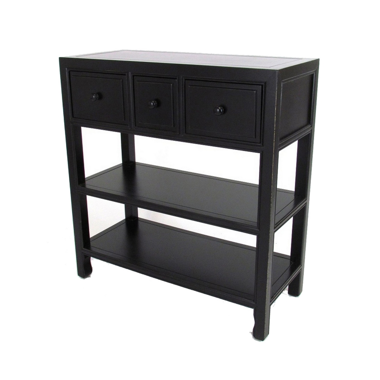 Wooden Console Table With 3 Drawers And 2 Shelves, Black- Saltoro Sherpi