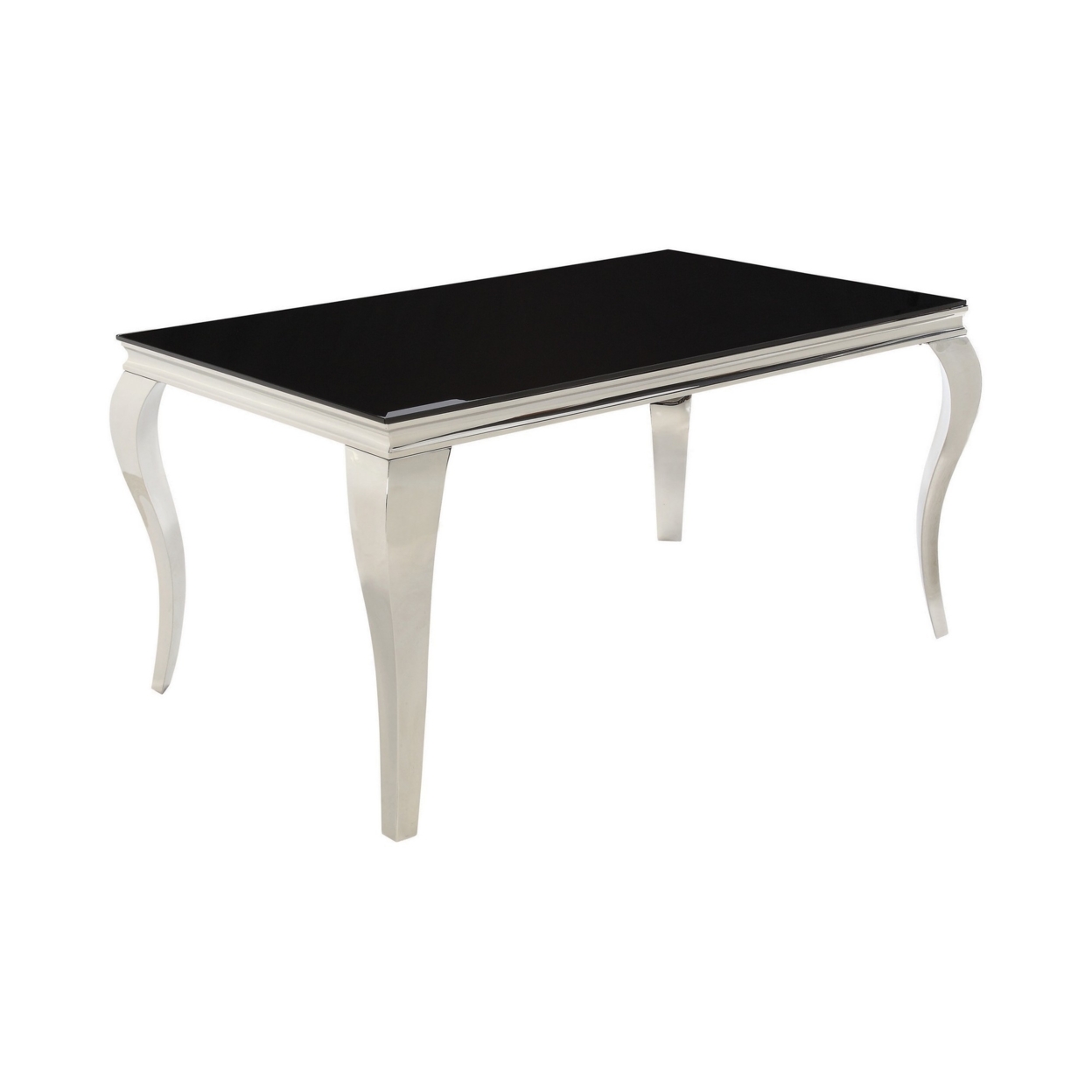 Dining Table With Glass Top And Metal Legs, Black And Chrome- Saltoro Sherpi
