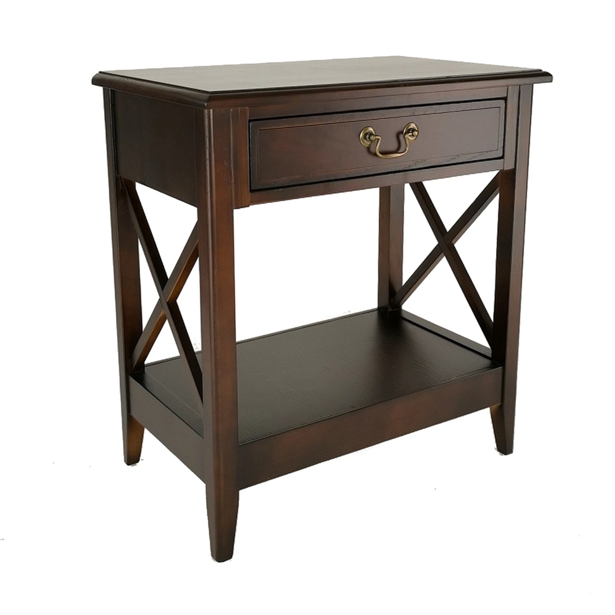 Nightstand With 1 Drawer And Criss Cross Sides, Espresso Brown- Saltoro Sherpi