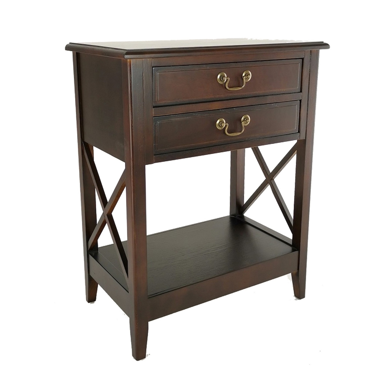 Nightstand With 2 Drawers And Criss Cross Sides, Espresso Brown- Saltoro Sherpi