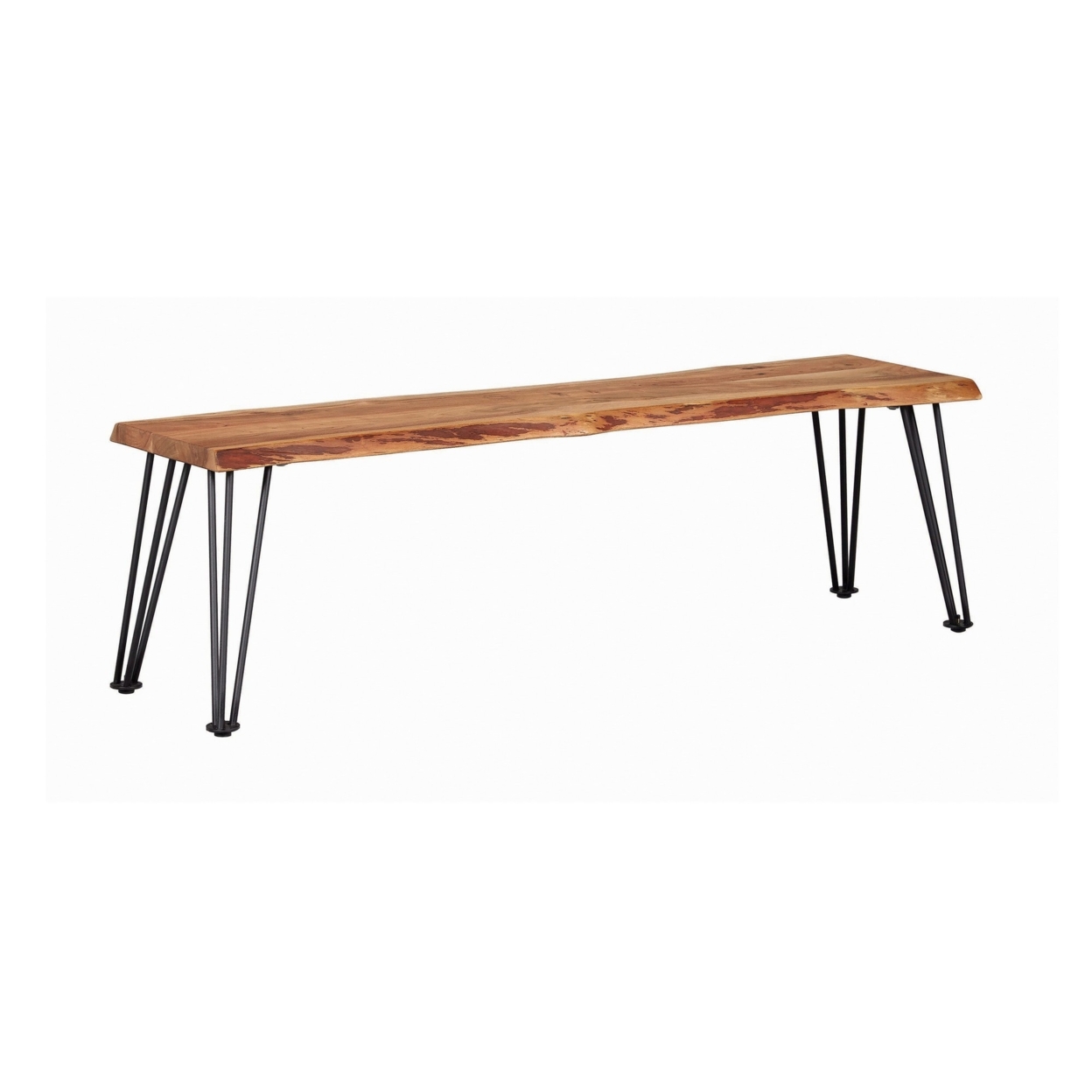 Wooden Dining Bench With Live Edge Details And Metal Legs, Brown- Saltoro Sherpi