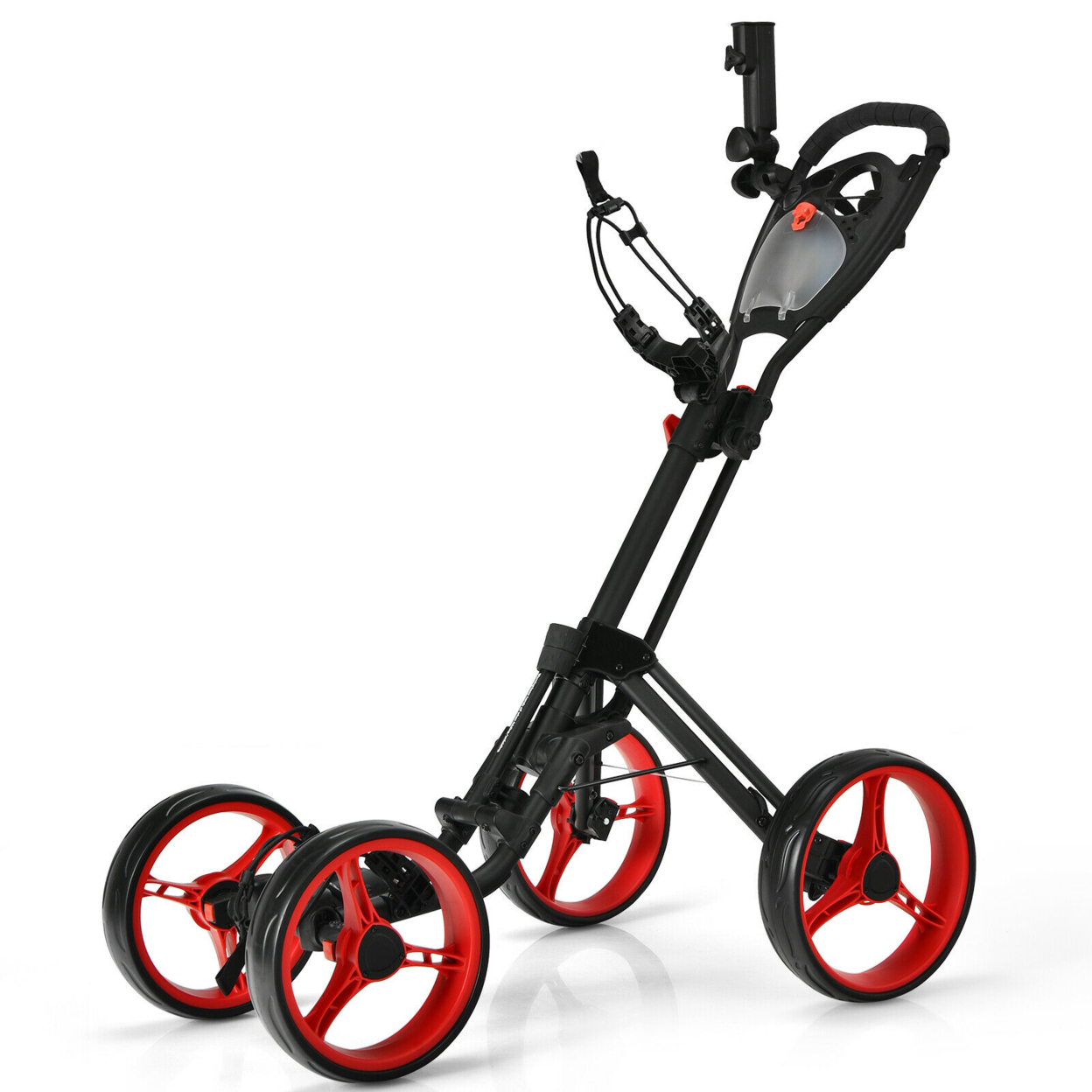 4 Wheels Folding Golf Push Cart W/ Adjustable Handle Foot Brake - Red