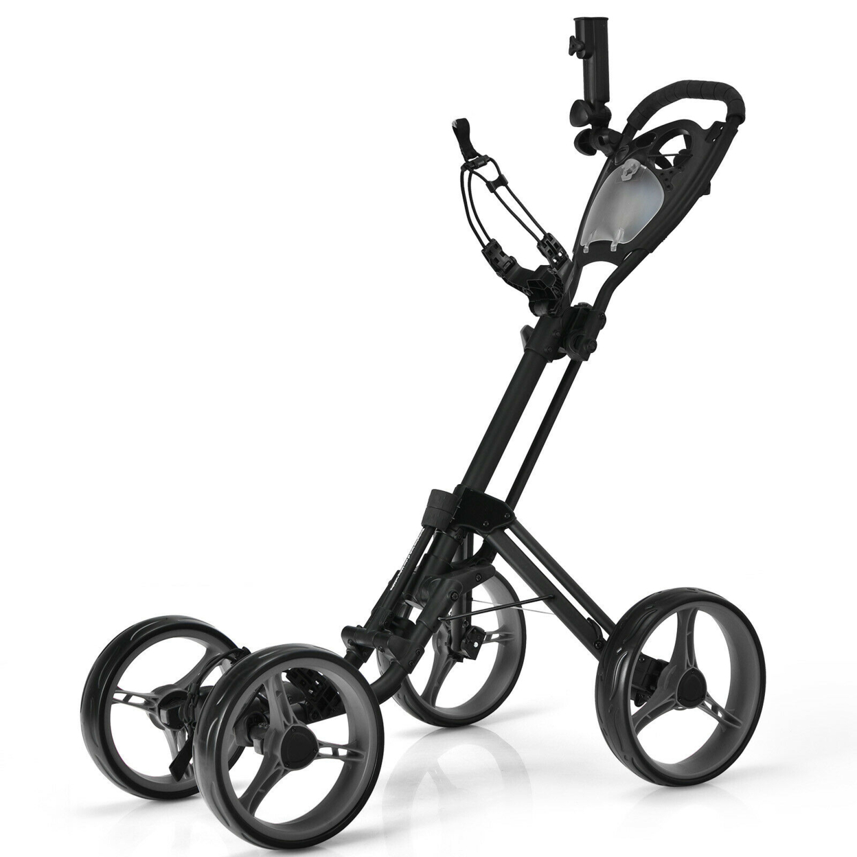 4 Wheels Folding Golf Push Cart W/ Adjustable Handle Foot Brake - Grey