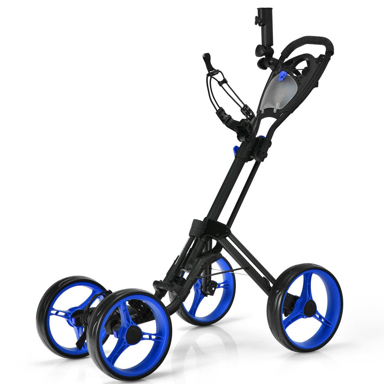 4 Wheels Folding Golf Push Cart W/ Adjustable Handle Foot Brake - Blue