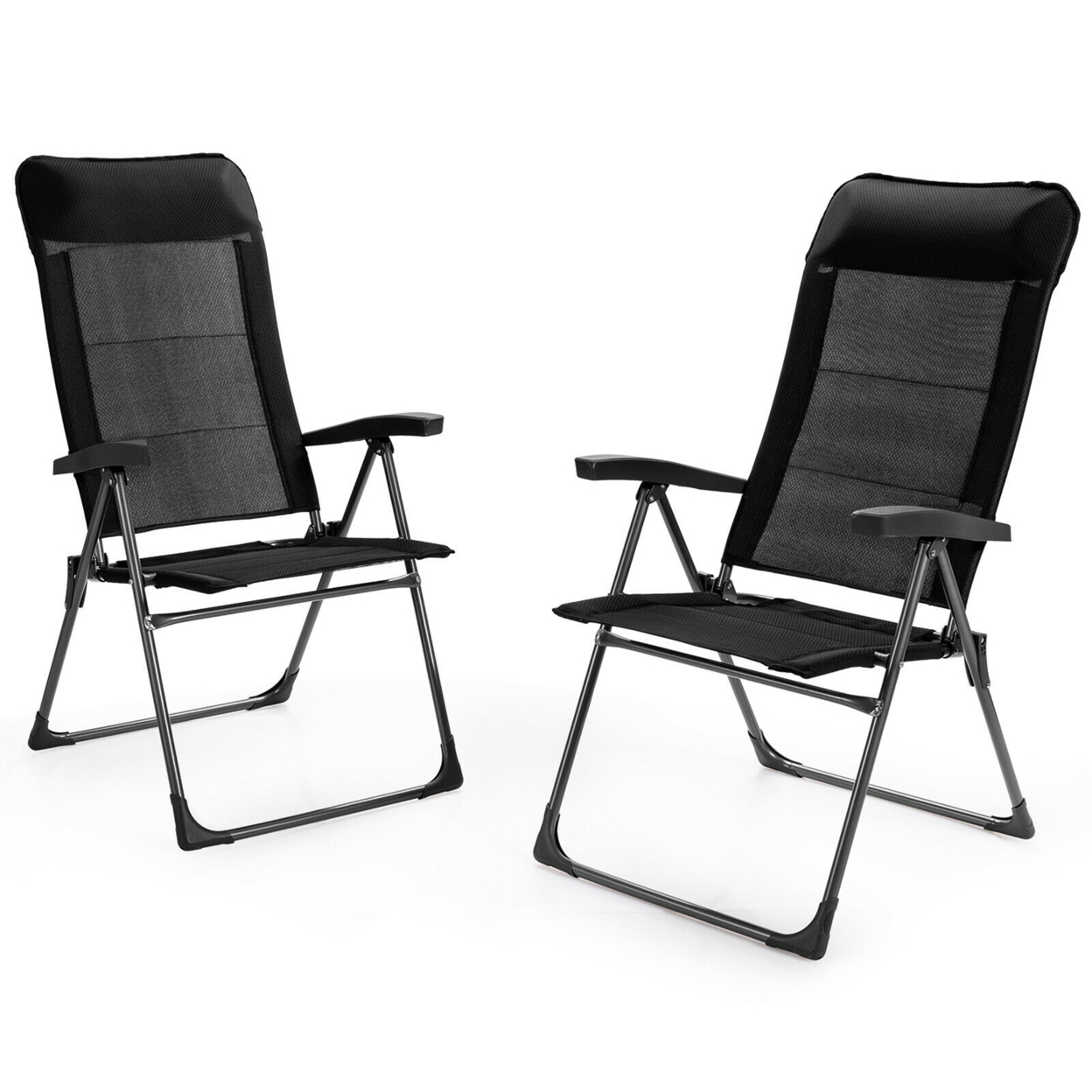2PCS Patio Folding Dining Chairs Portable Camping Headrest Adjust Black