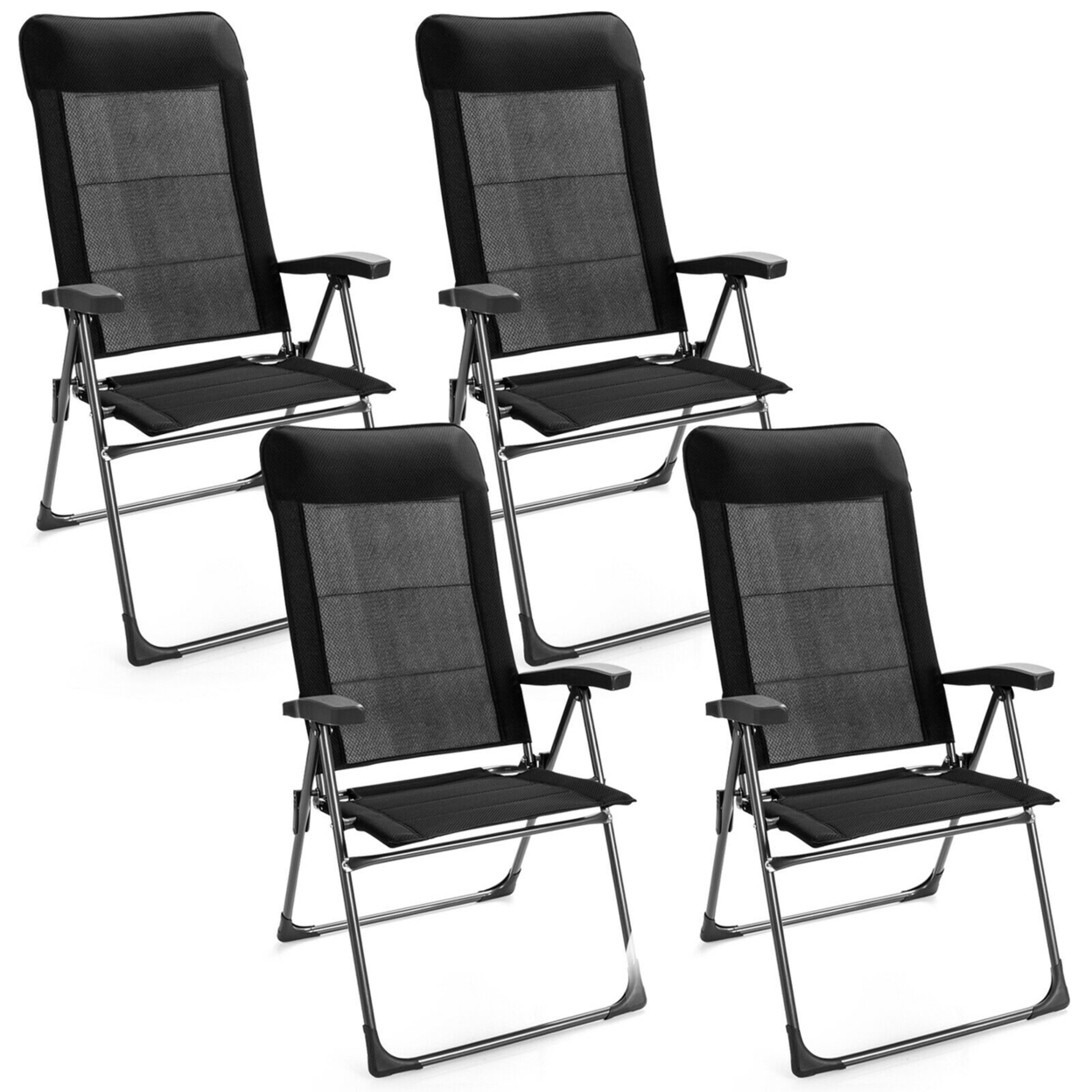 4PCS Patio Folding Dining Chairs Portable Camping Headrest Adjust Black