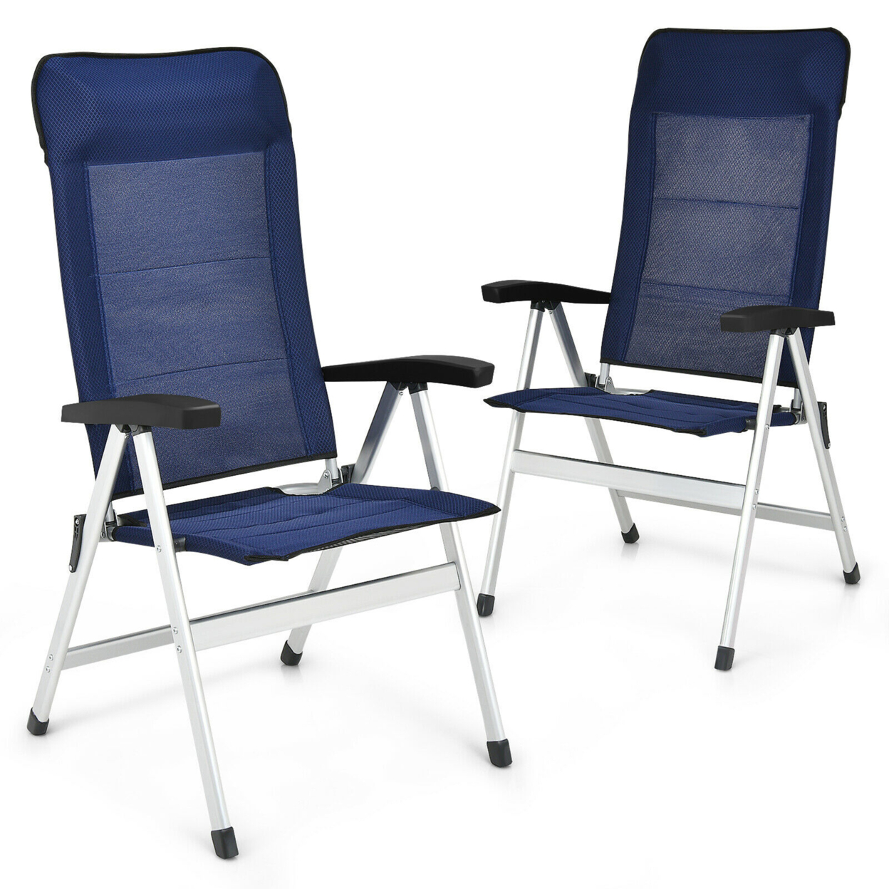 2PCS Patio Dining Chair Aluminum Camping Adjust Portable Headrest Navy