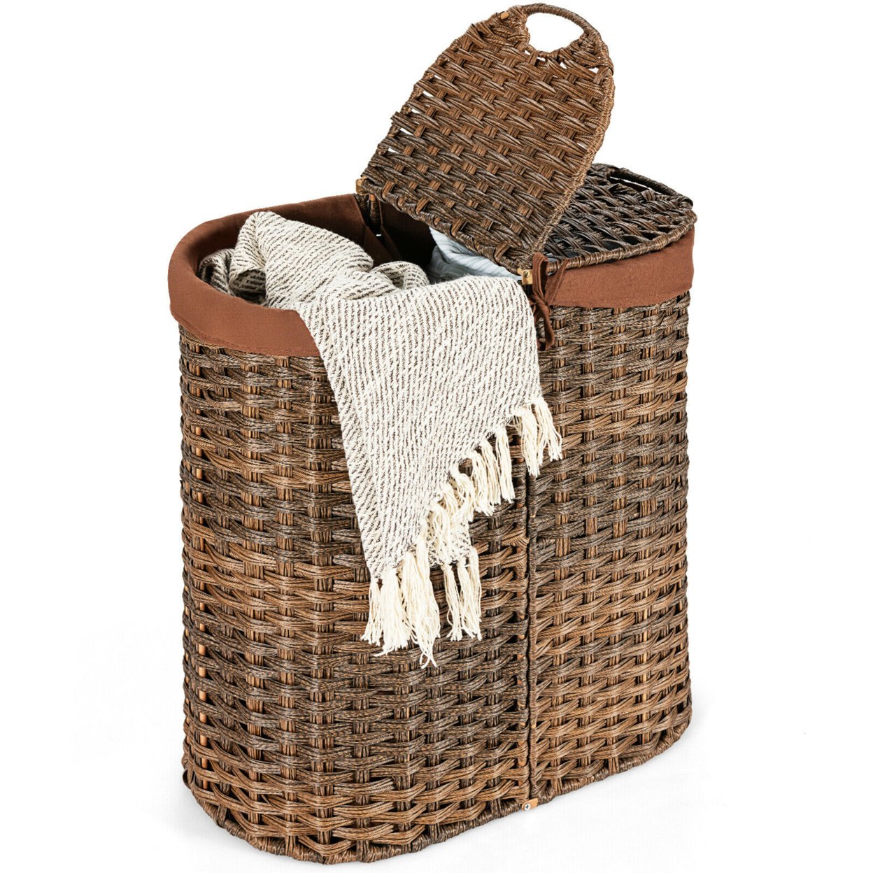 Handwoven Laundry Hamper Laundry Basket W/2 Removable Liner Bags - Brown