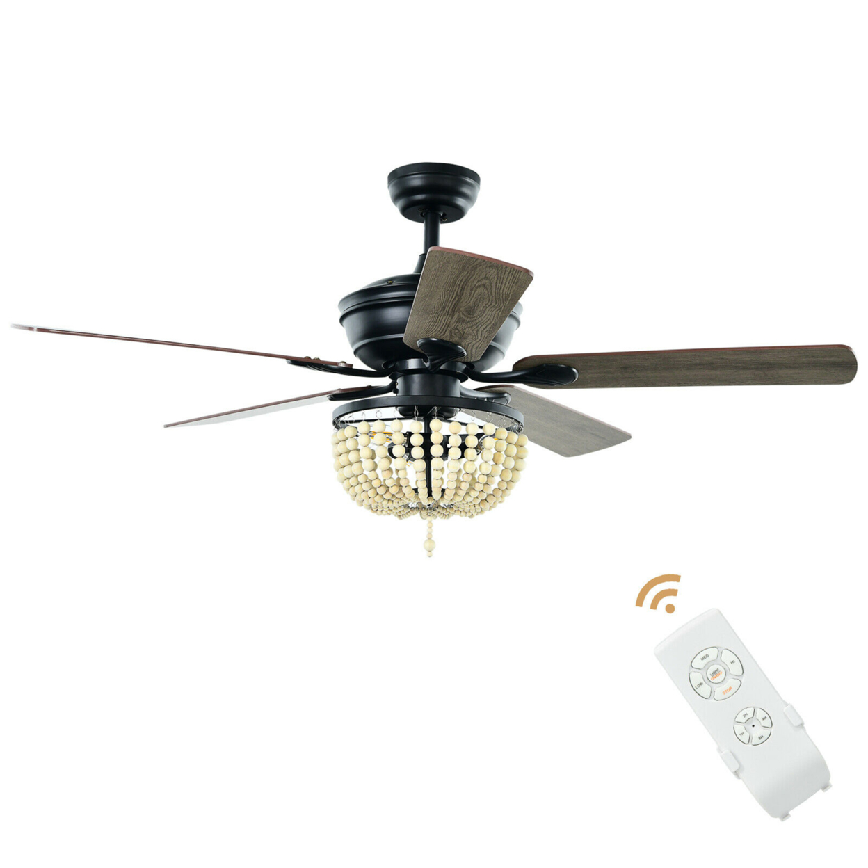 52'' Retro Ceiling Fan Light W/ Reversible Blades Remote Control - Matte Black