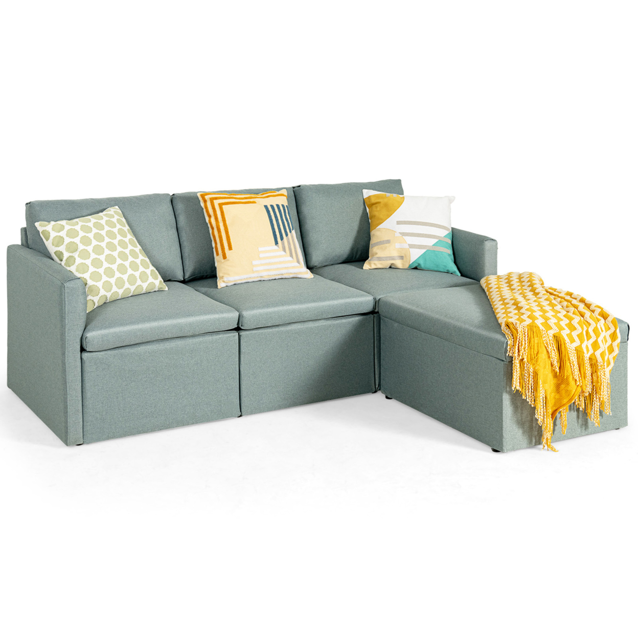Convertible L-shaped Sectional Sofa Couch Chaise W/ Ottoman Cushions - Green