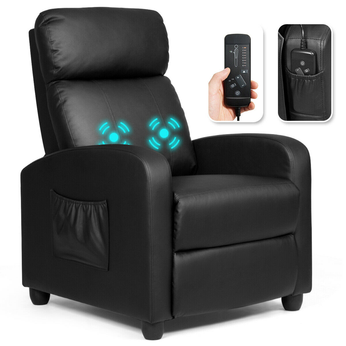 Massage Recliner Chair Single Sofa Padded Seat W/ Footrest - Black