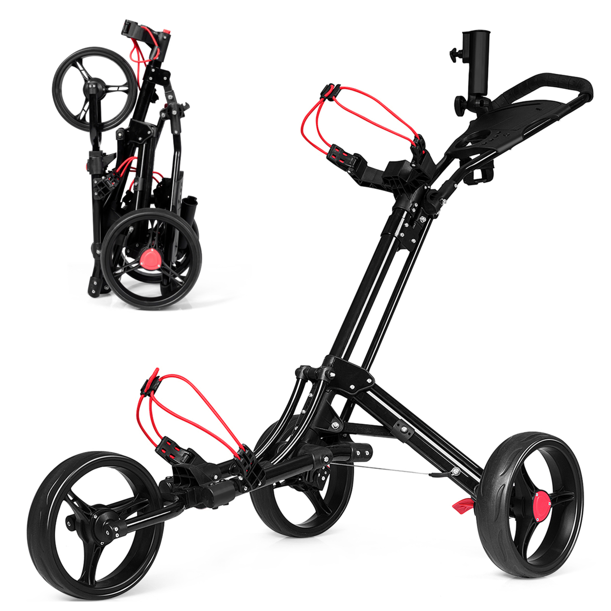 3 Wheels Golf Push Pull Cart Folding Golf Pull Trolley W/ Adjustable Handle