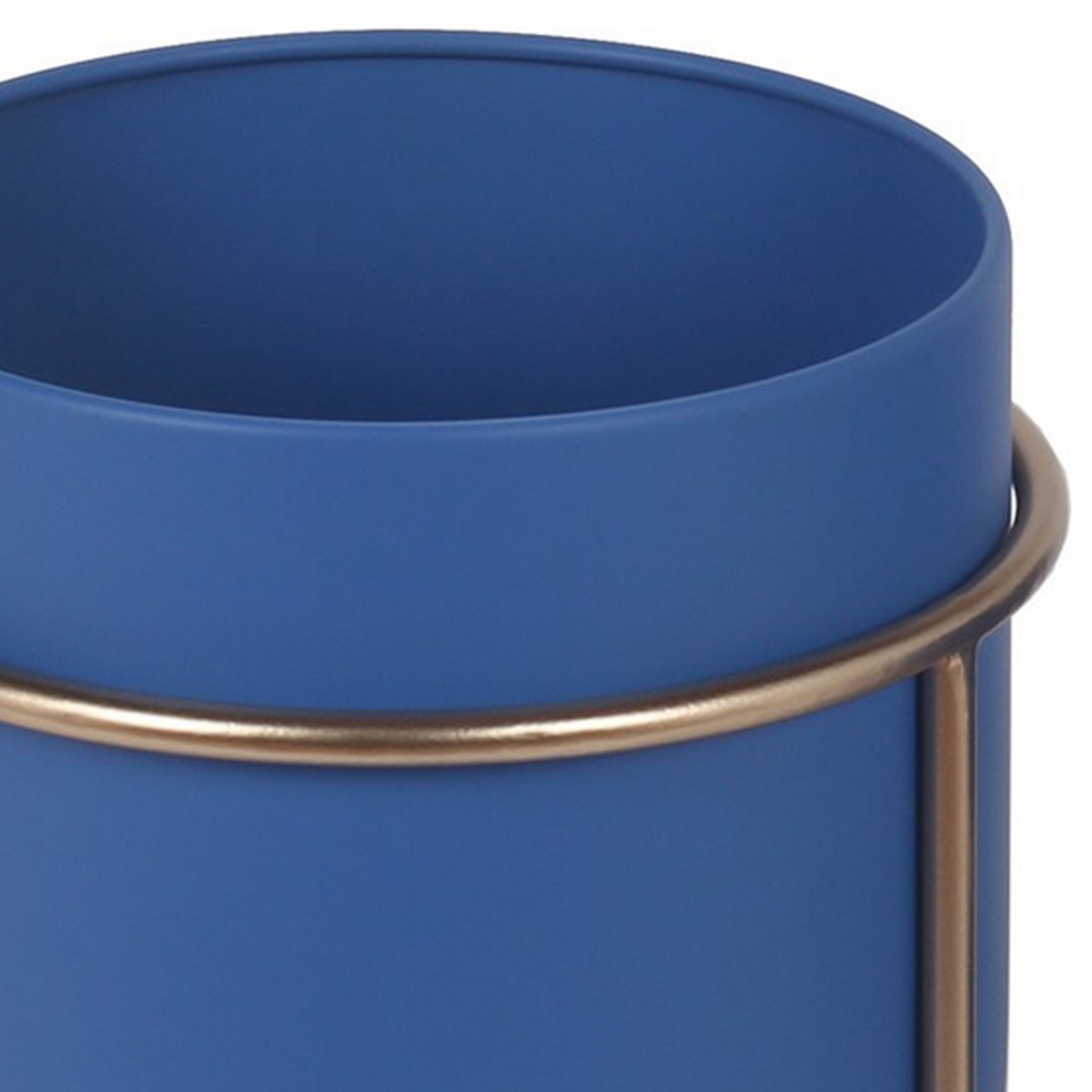 Round Planter With Metal Frame Base, Set Of 2, Blue And Gold- Saltoro Sherpi