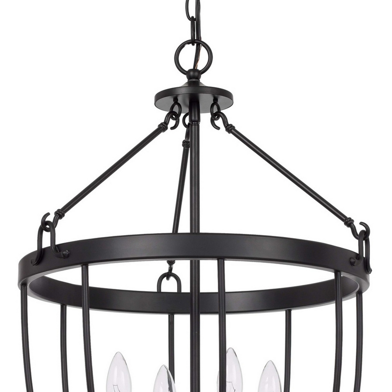 Chandelier With Metal Bird Cage Pendulum Design, Black- Saltoro Sherpi