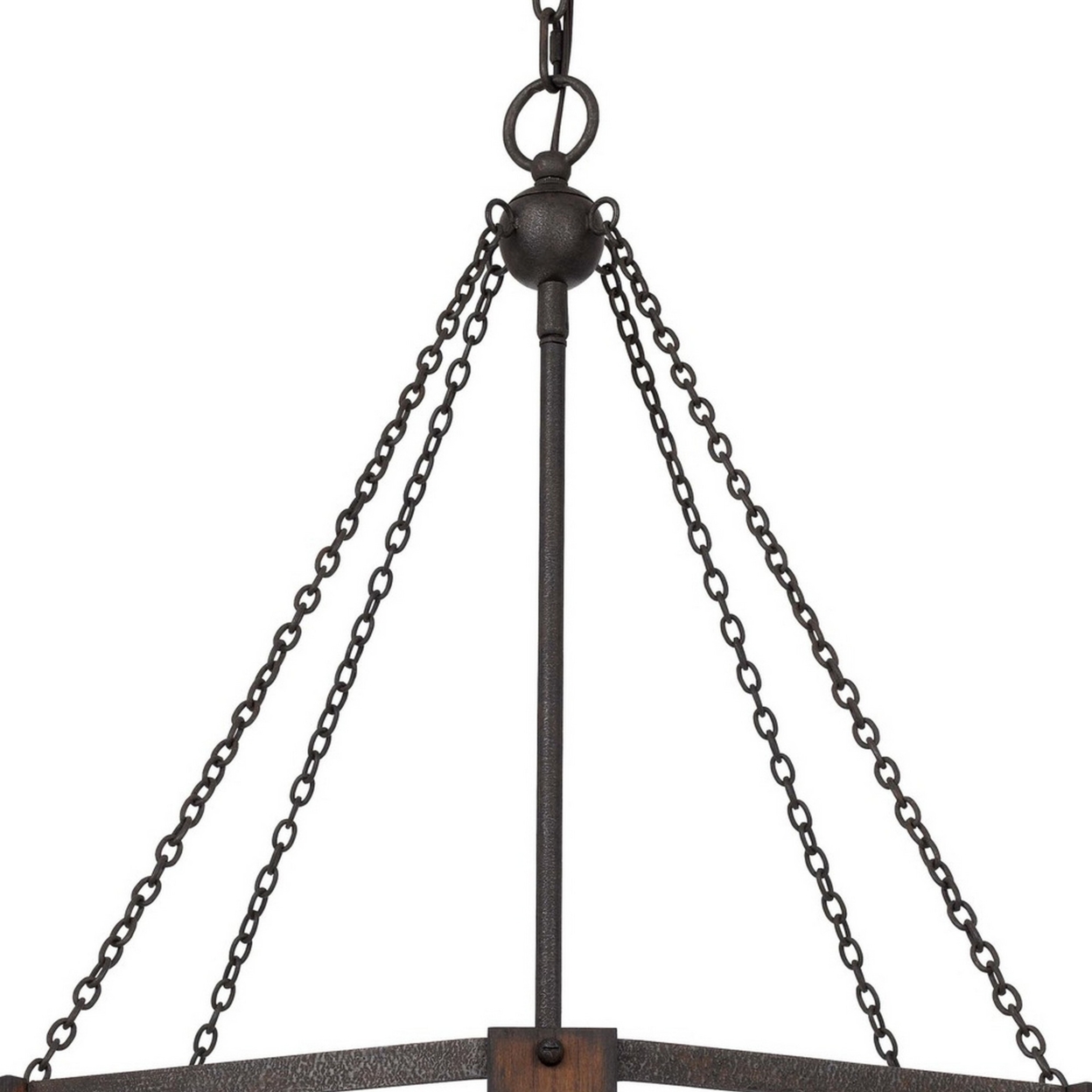 Chandelier With Octagonal Cage Design Metal Frame And Wood Accents, Brown- Saltoro Sherpi