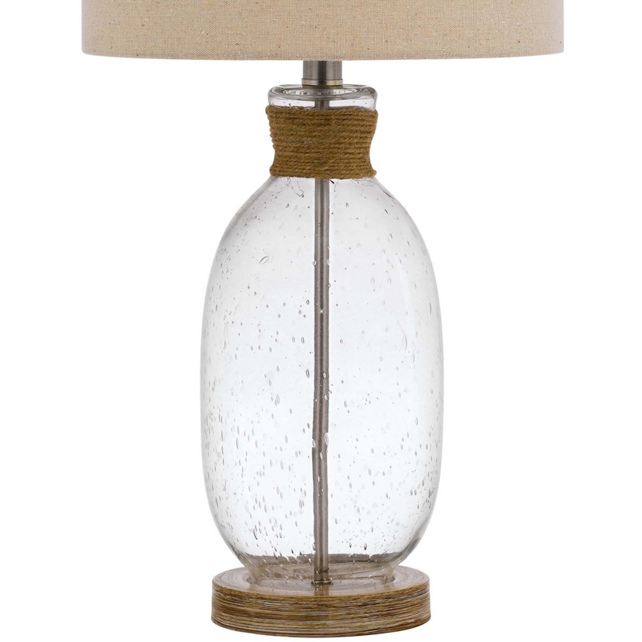Table Lamp With Bubble Glass Body And Rope Accent, Beige- Saltoro Sherpi